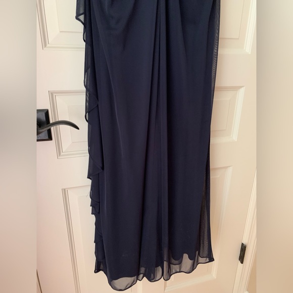 Betsy & Adam 💖 Rhinestone Accent Formal Ruched Navy Gown Womens 14 - Picture 8 of 16